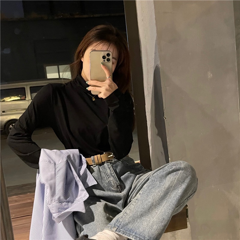 Áo sơ mi ZHELIHANGFEI tay dài dáng rộng họa tiết sọc phong cách cổ điển dễ phối đồ