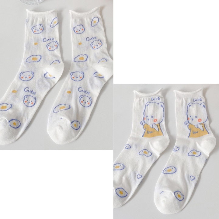 Tất Cổ Vừa Trắng In Gấu Xanh ERASHOP 077625 - Phù Hợp Mang Sneaker, Vải Co Giãn 4 Chiều, Đơn Giản , Rẻ Đẹp