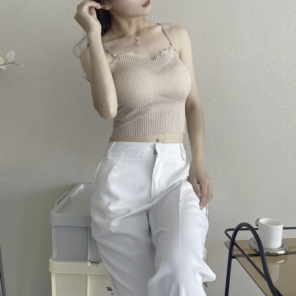 Áo bra nữ ren 2 dây gân tăm cao cấp đệm mút mỏng ôm ngực phong cách croptop cực xinh và dễ thương DEVARI B2122