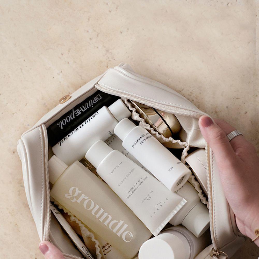 OCEANMAP Túi Đựng Mỹ Phẩm Khóa Kéo Đôi Hình Vuông Cỡ Lớn Phong Cách Vintage Thời Trang Cho Nữ