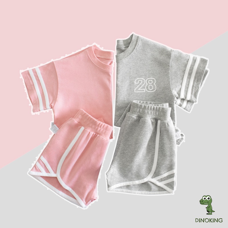 Bộ cộc tay bé gái DINOKING Đồ bộ quần áo mùa hè phong cách thể thao chất cotton mềm mịn DB12