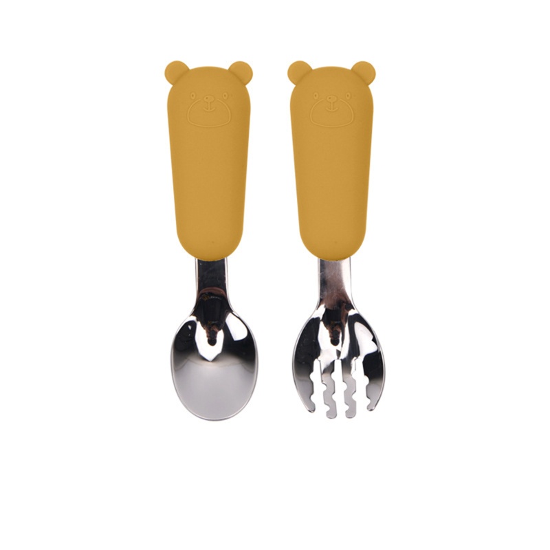 Bộ 2 Món Muỗng Nĩa Bằng Thép Không Gỉ Hình Gấu Dễ Thương Cho Bé