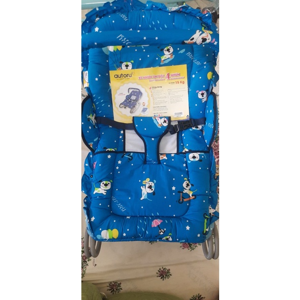 Xe nhún bập bênh cho bé ăn bột gấp gọn hiệu Autoru kèm mùn chụp-xe 4 nhún