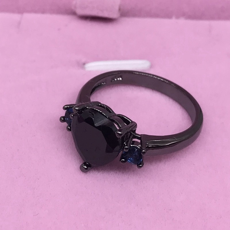 Thời trang Woman Girl Party Wedding Gift Heart Black Blue AAA zircon 925 Sterling Silver Ring
