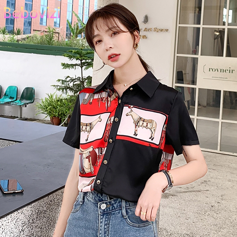 New 2020 Summer Black Red Print Fashion Korean Style Loose Short Sleeves Casual OL Office  Shirts Top for Women | BigBuy360 - bigbuy360.vn