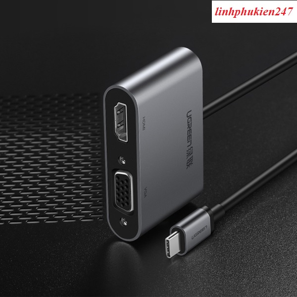 Cáp chuyển đổi USB Type-C to HDMI/VGA/Sạc PD 4K30Hz Ugreen 50505 cao cấp (vỏ nhôm)