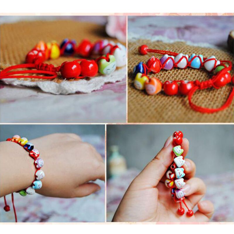 Vòng Tay Dây Đỏ May Mắn Mặt Hình Mèo Bằng Gốm Sứ Dễ Thương Cho Nữ