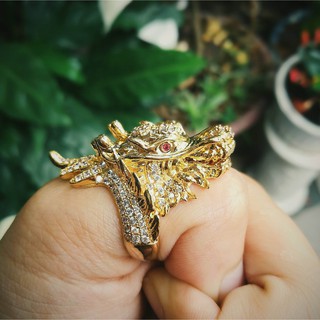 Nhẫn Nam Thần Long Rồng Vàng Mắt Đỏ