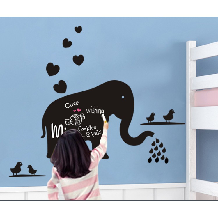 Decal trang trí tường Bảng viết Con Voi phun nước đen