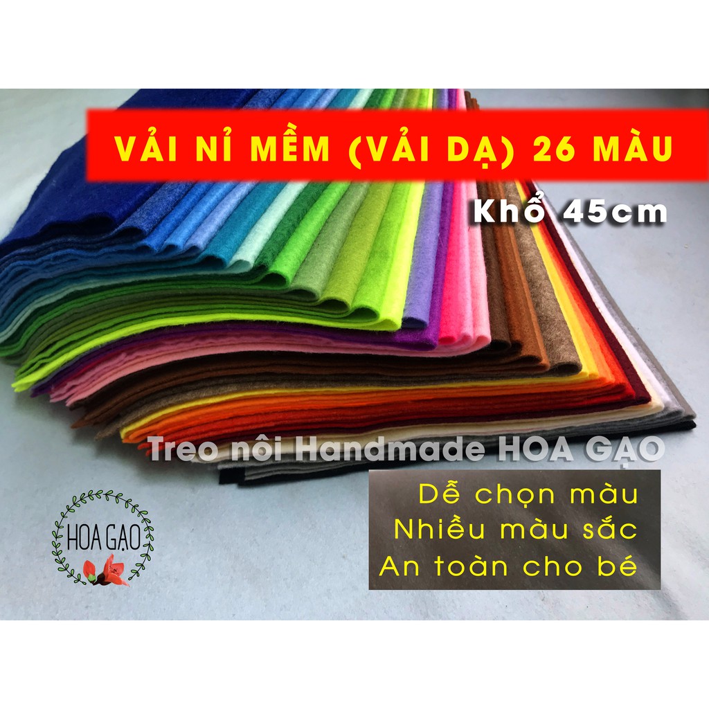 Vải dạ mềm, vải nỉ HGM45 khổ 45cm, làm treo nôi, handmade nhiều màu, dễ may, làm đồ chơi