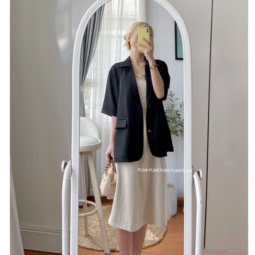 Áo khoác vest tay ngắn freesize form rộng Pumi | BigBuy360 - bigbuy360.vn