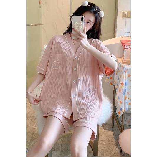 Bộ pijama , bộ đùi thun tăm in hình cute chất dày dặn mát mẻ , đồ ngủ mặt ở nhà BN02