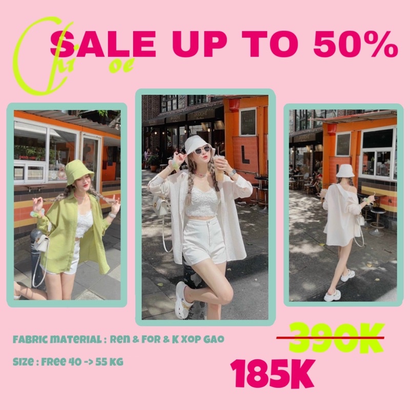 Set 3 món áo ren & short trắng + khoác sơ mi đáng yêu
