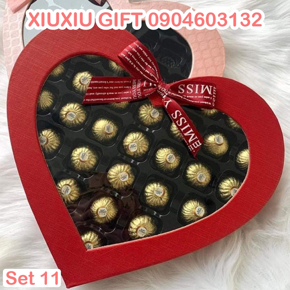 Hộp Socola Valentine Hình Trái Tim 27 Viên Socola Siêu Ngon Kèm Thiiệp và Túi, Quà Tặng Giáng Sinh, Sinh Nhật Bạn Gái