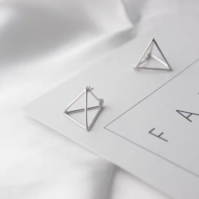 Khuyên tai bạc nữ TLEE tam giác khối cá tính TleeJewelry B0280