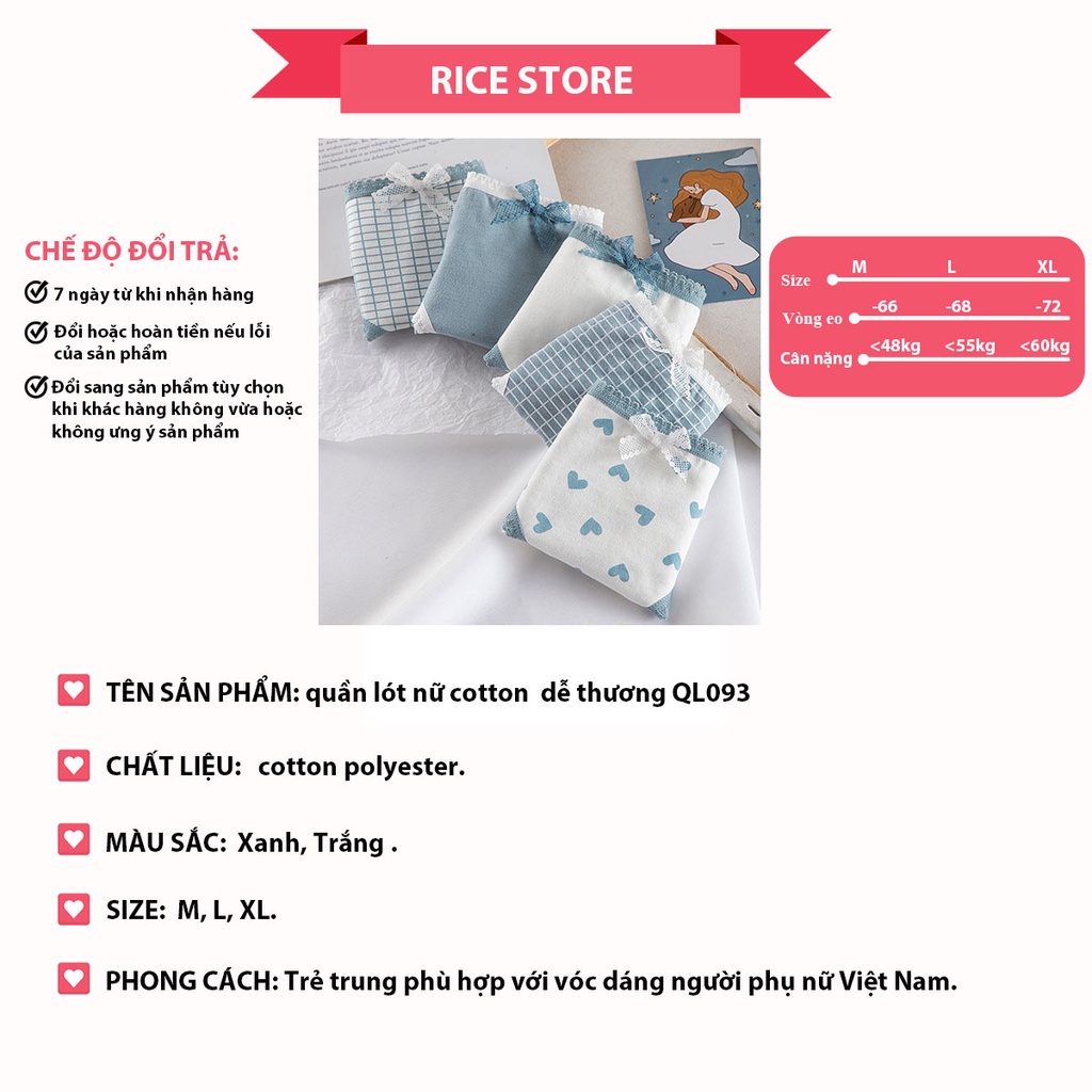 quần lót nữ Cotton nơ mịn cạp chun xinh đẹp dễ thương KIMCHIBIKINI chip cute mềm mại thoáng mát hàng quảng châu QL093