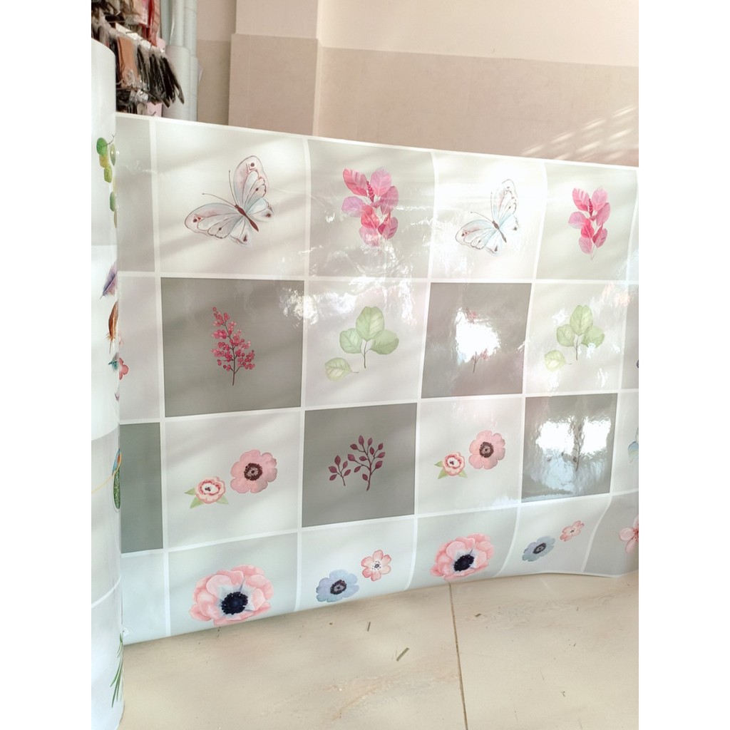 Decal dán bếp tráng nhôm cách nhiệt hoa và bướm khổ 0.6m keo sẵn