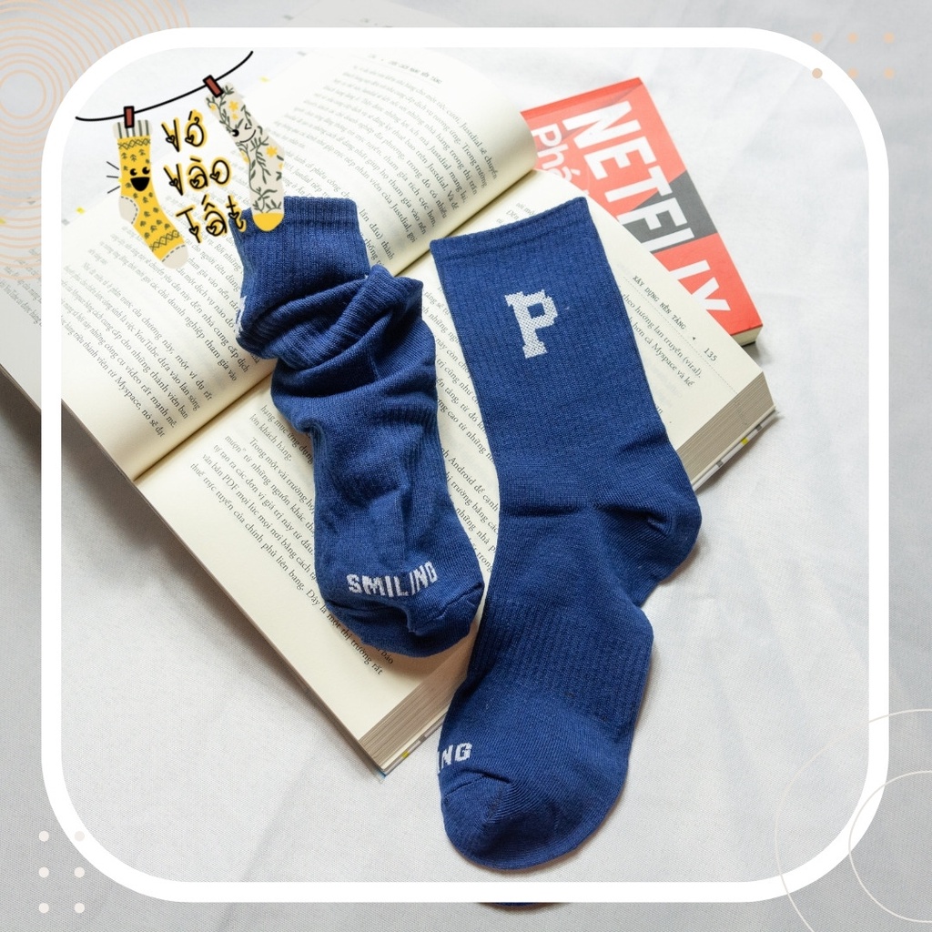 TẤT VỚ CỔ CAO UNISEX CHỮ P CÓ BO CHUN BÀN CHÂN