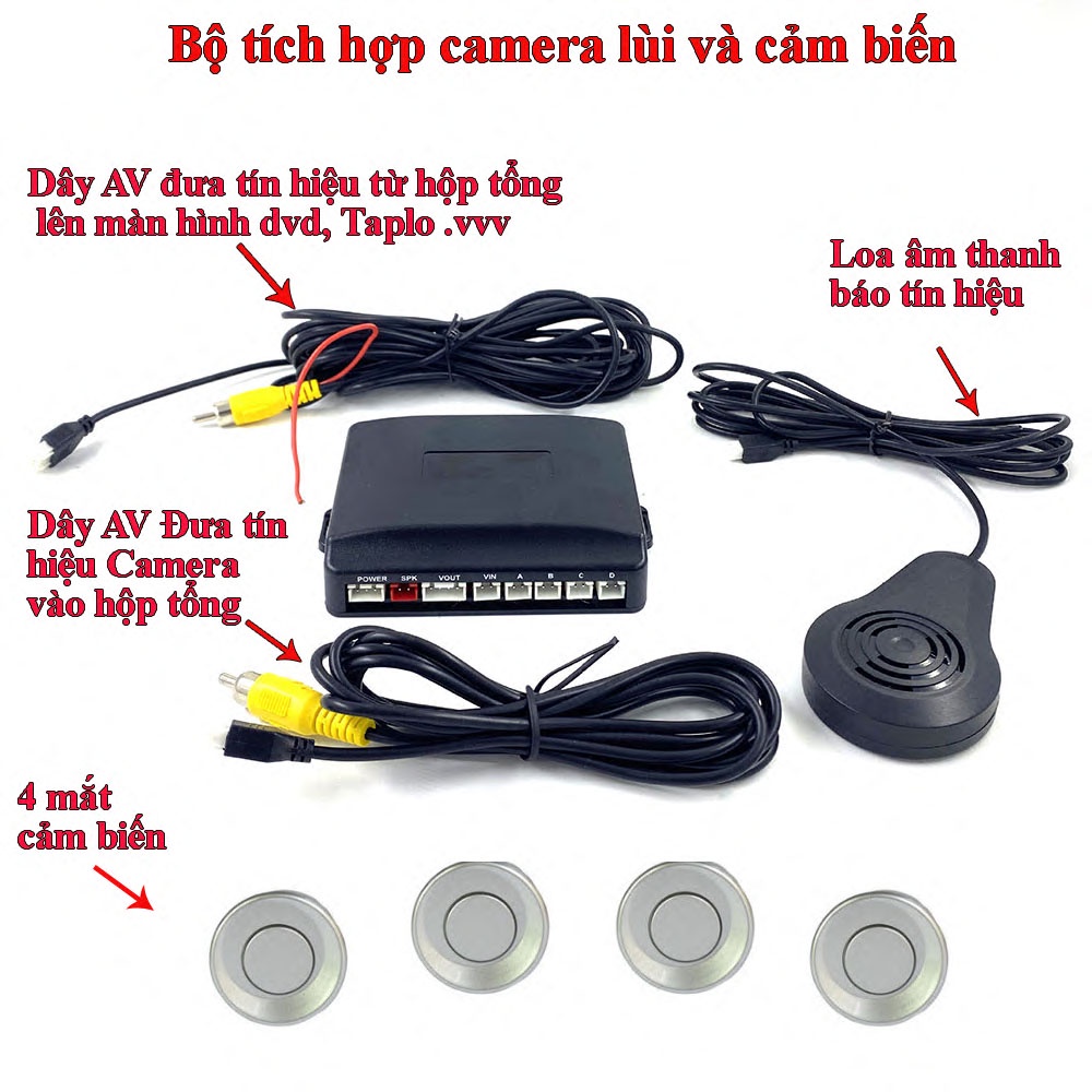 Bộ tích hợp camera và cảm biến lùi lên màn hình android, dvd, ,Màn taplo . Hiển thị thông số hình ảnh và khoảng cách | BigBuy360 - bigbuy360.vn