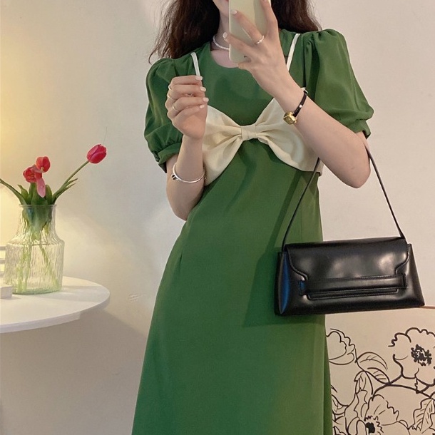 Đầm PERTY dài qua gối thời trang mùa hè phong cách Hàn Quốc cho nữ