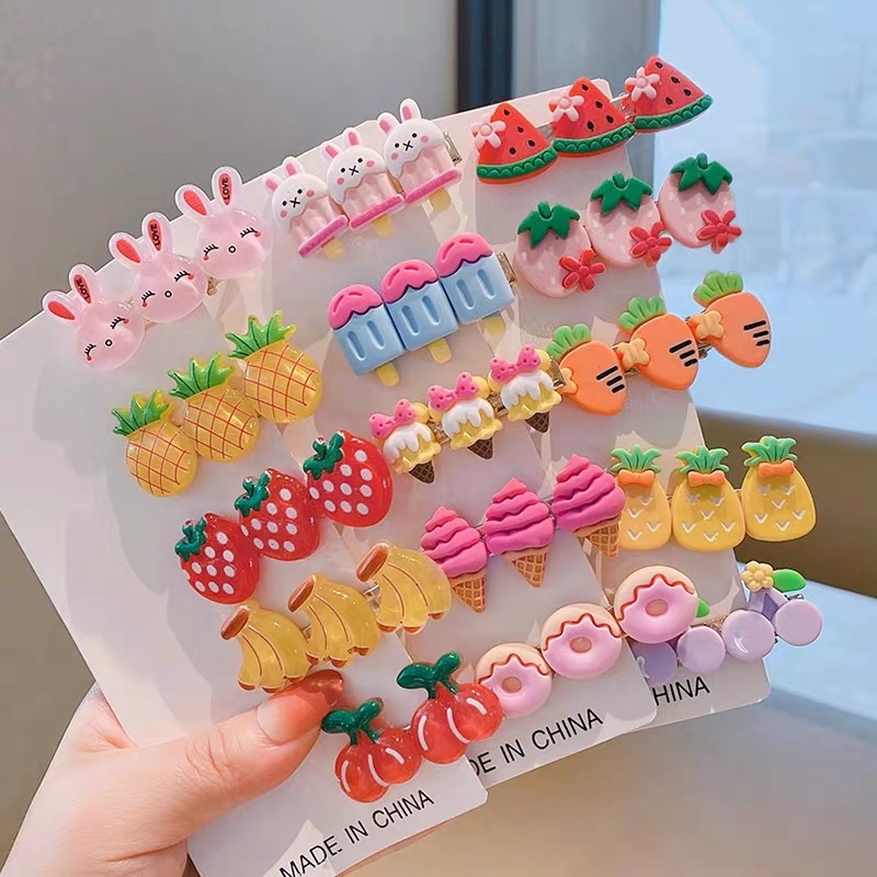 Sét 10 kẹp tóc hình hoa quả , hình hoạt hình cho bé ( shop giao màu ngẫu nhiên )