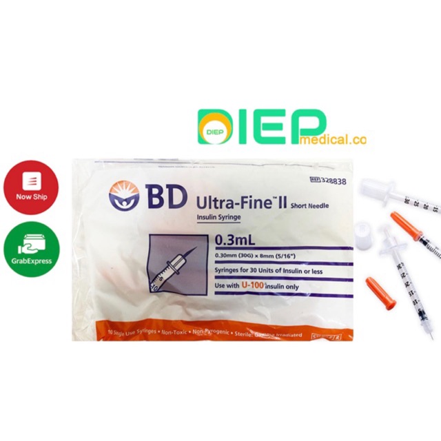 ✅ BD ULTRA - FINE II SHORT NEEDLE 0.3ML/U100 BỊCH 10 CÂY - Kim tiêm Insulin đái tháo đường