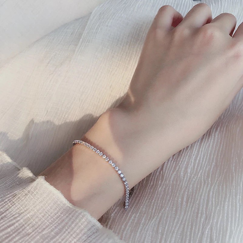 Vòng Đeo Tay Đính Đá Kim Cương Lấp Lánh Thanh Lịch Có Thể Điều Chỉnh Cho Nữ
