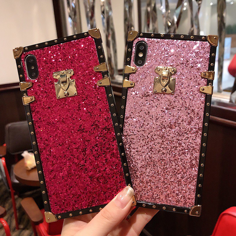 Ốp Điện Thoại Hình Vuông Màu Trơn Lấp Lánh Cho iphone 11 12 13 14 15 pro max xs max xr 6s 7plus 8plus