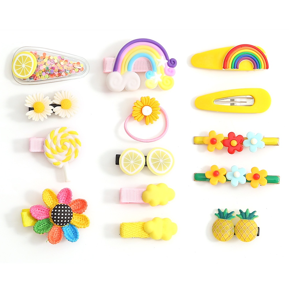 Set 14 Kẹp Tóc Hình Trái Cây / Hoa / Bướm / Trái Cây / Cầu Vồng Bằng Nhựa Resin Thời Trang Cho Nữ