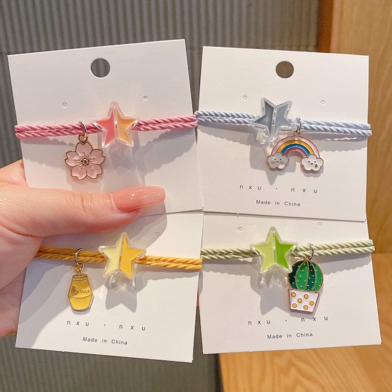 Dây buộc tóc cao su co giãn hình ngôi sao phối mặt dây nhiều kiểu dáng phong cách Hàn Quốc xinh xắn