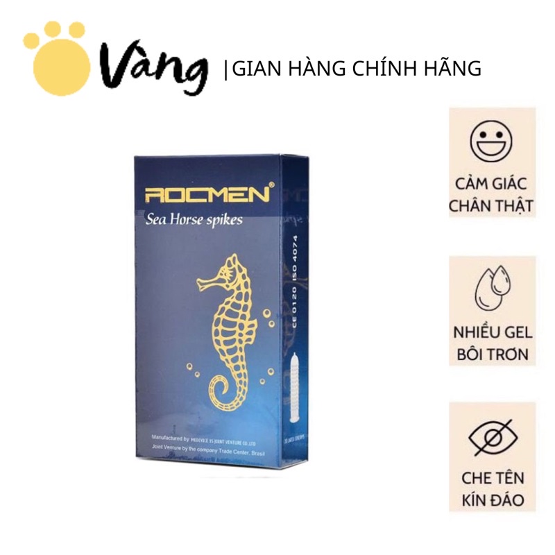 Bao Cao Su Gân Gai Tăng Khoái Cảm Rocmen Brazil Cá Ngựa Xanh Hộp 10 Bao