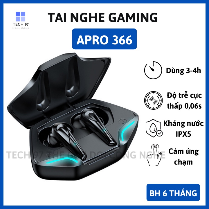 Tai nghe bluetooth Gaming Apro366  TWS, bass mạnh mẽ có mic , độ trễ cực thấp khi chơi game (bh 6 tháng)