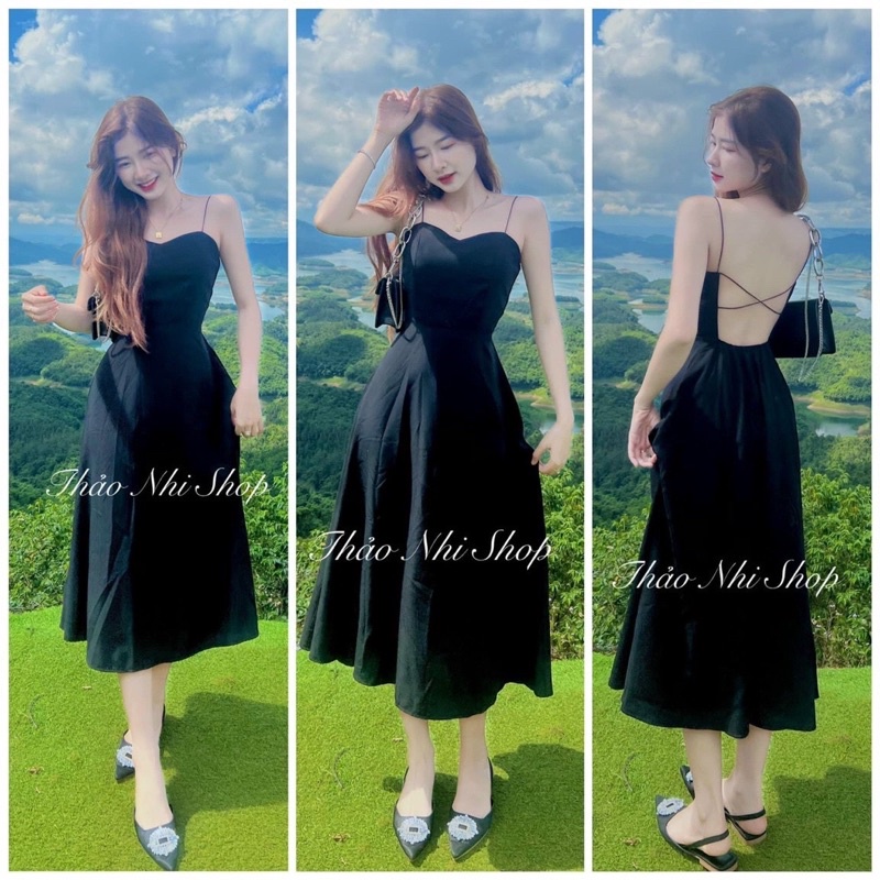 ĐẦM MAXI ĐEN 2S ĐAN CHÉO LƯNG kt