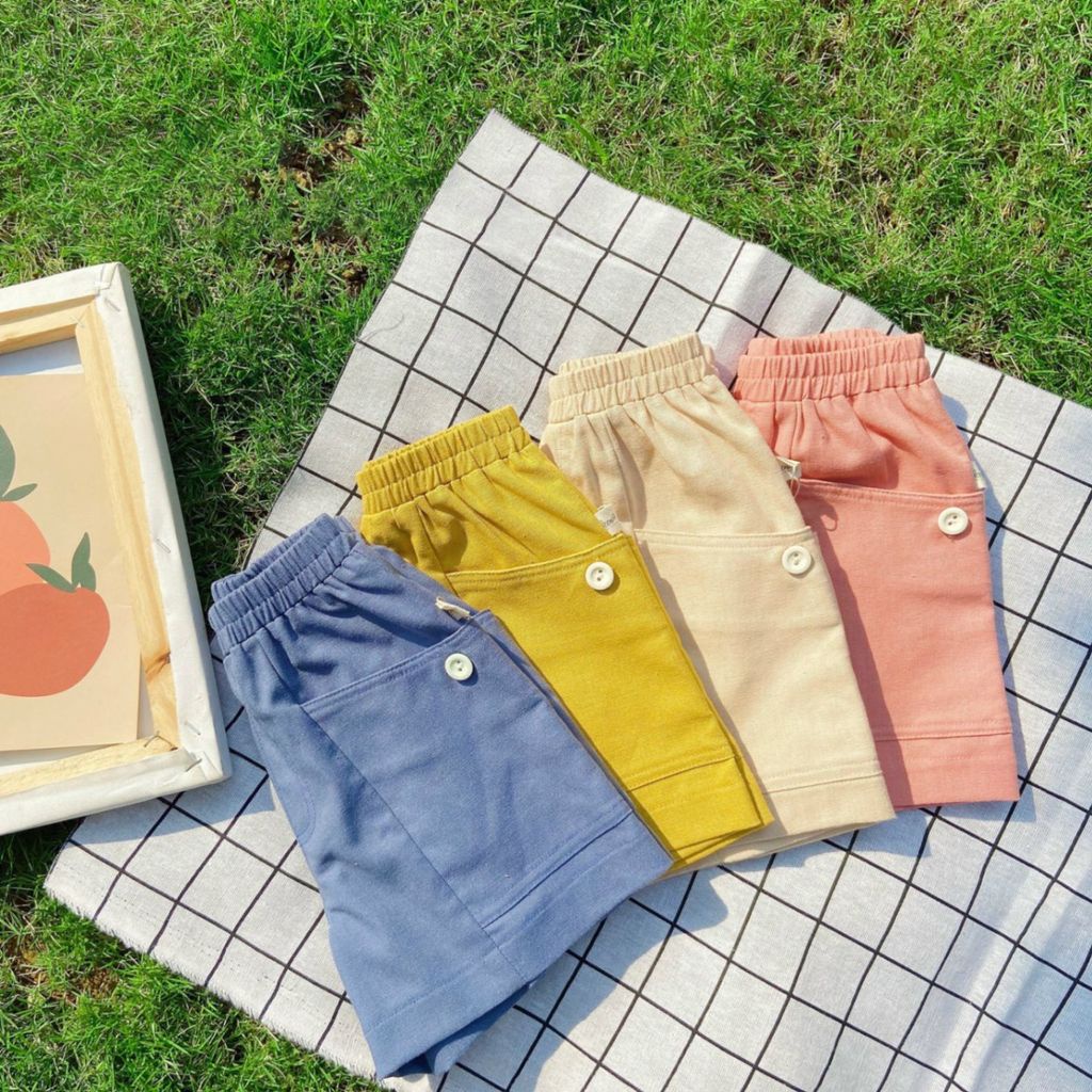 Quần đùi trẻ em túi sườn nhiều màu sắc cho bé trai bé gái từ 10-23kg