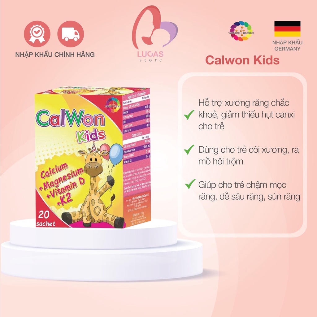 CalWon Kids Bổ Sung Canxi Hữu Cơ Cho Trẻ Hộp 20 Gói - TP016