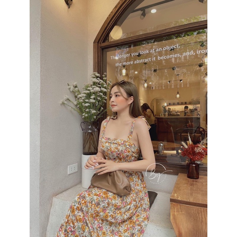 [Siêu Hot] Váy Maxi Hoa Vàng 2 Dây Buộc Nơ, Đầm Nữ Dáng Xoè Siêu Xinh Có Ảnh Thật Kèm Video | BigBuy360 - bigbuy360.vn