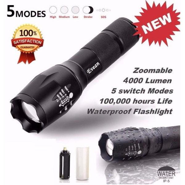 Evean®Ngoài trời LED Đèn Chiến thuật Đèn pin CREE XML-T6 Cực kỳ sáng Ánh sáng Đèn