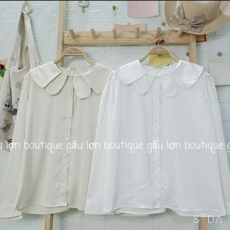 Áo sơ mi cổ sen hai lá chất lụa hàn quốc
