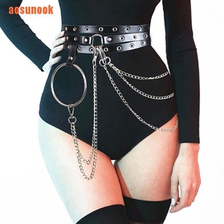 Thắt Lưng Dây Xích Giả Da Nhiều Lớp Với Khoá Kim Loại Phong Cách Gothic Punk