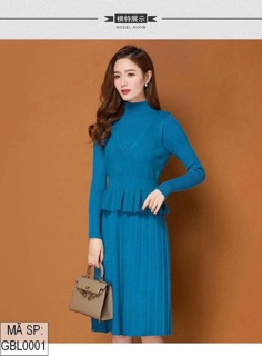 Set đầm len áo peplum cao cấp
