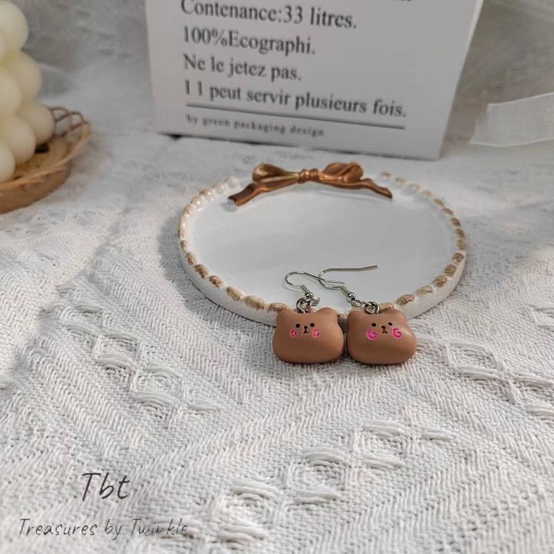 Bông tai hình động vật dễ thương hoa tai lủng lẳng hoa tai bạc gấu thỏ ếch phụ kiện thời trang （Tbt）