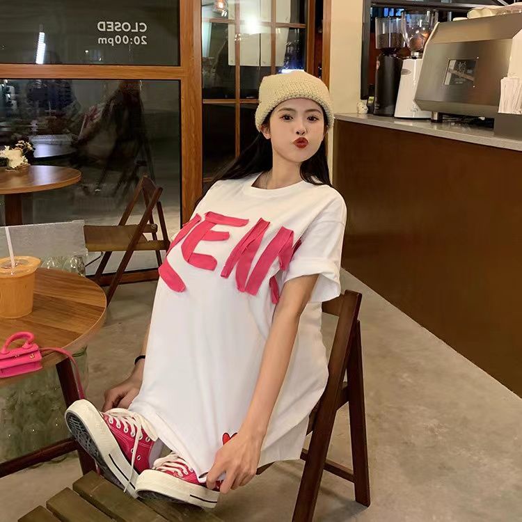 Áo Thun Ngắn Tay Cổ Tròn Họa Tiết Sọc In Chữ Phong Cách Hàn Quốc Dễ Phối Đồ Thời Trang