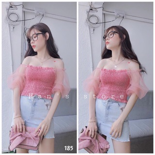 áo kiểu nhúng tay phối lưới croptop R72