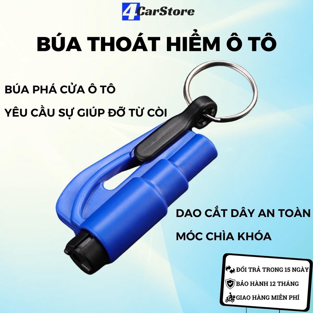 Búa thoát hiểm Ô tô 4 trong 1 | Thiết bị phá vỡ cửa sổ Ô tô, móc chìa khóa, cắt dây an toàn, còi báo động, búa an toàn