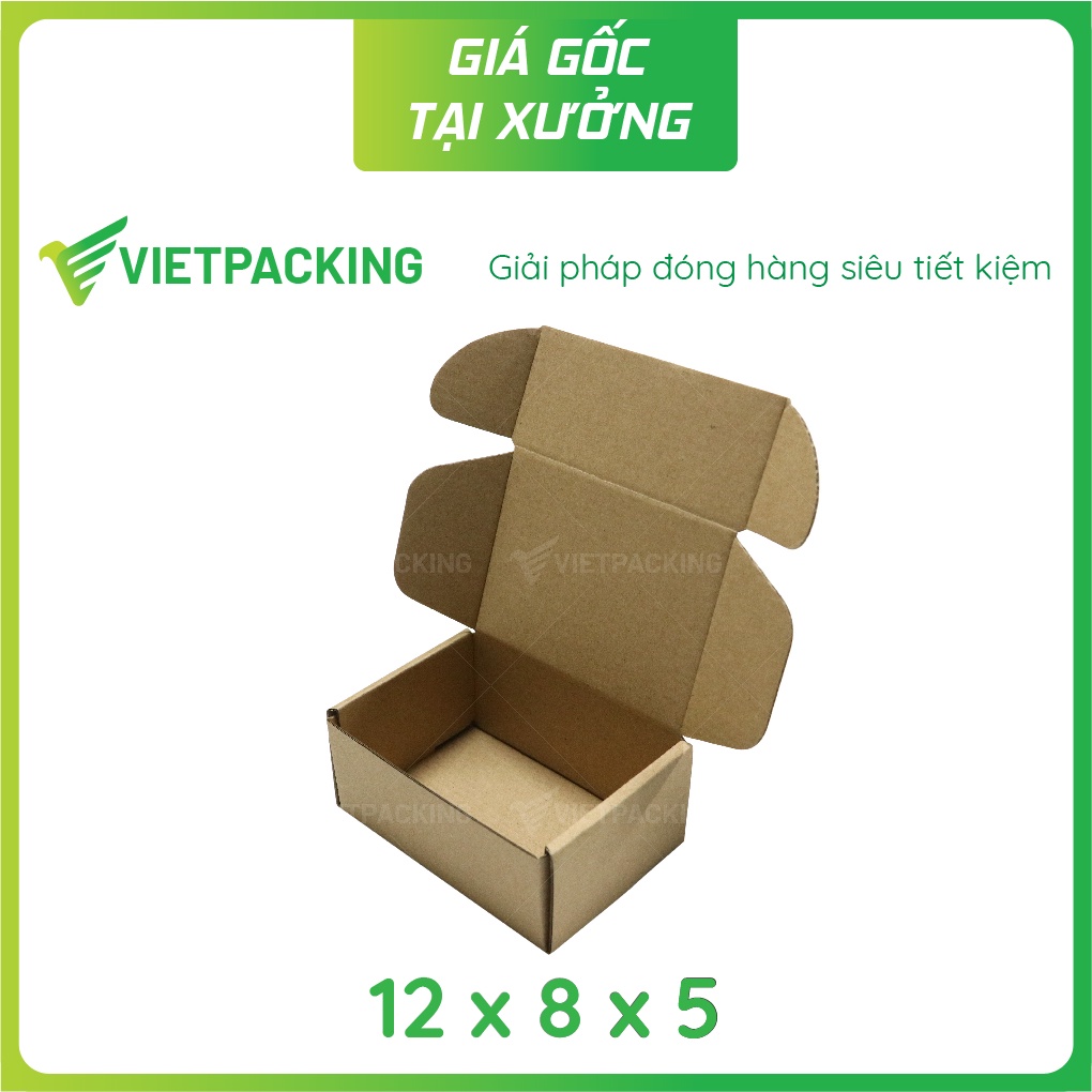 12x8x5 - 50 hộp carton nắp gài hông nhỏ gọn, đẹp, vuông vức V042