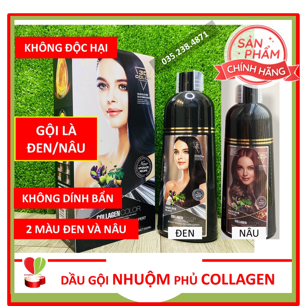 Dầu Gội Nhuộm Phủ Collagen Đen Và Nâu - Duonghieu6789