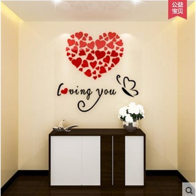 Miếng dán tường trang trí phòng khách hình trái tim 3d bằng Acrylic