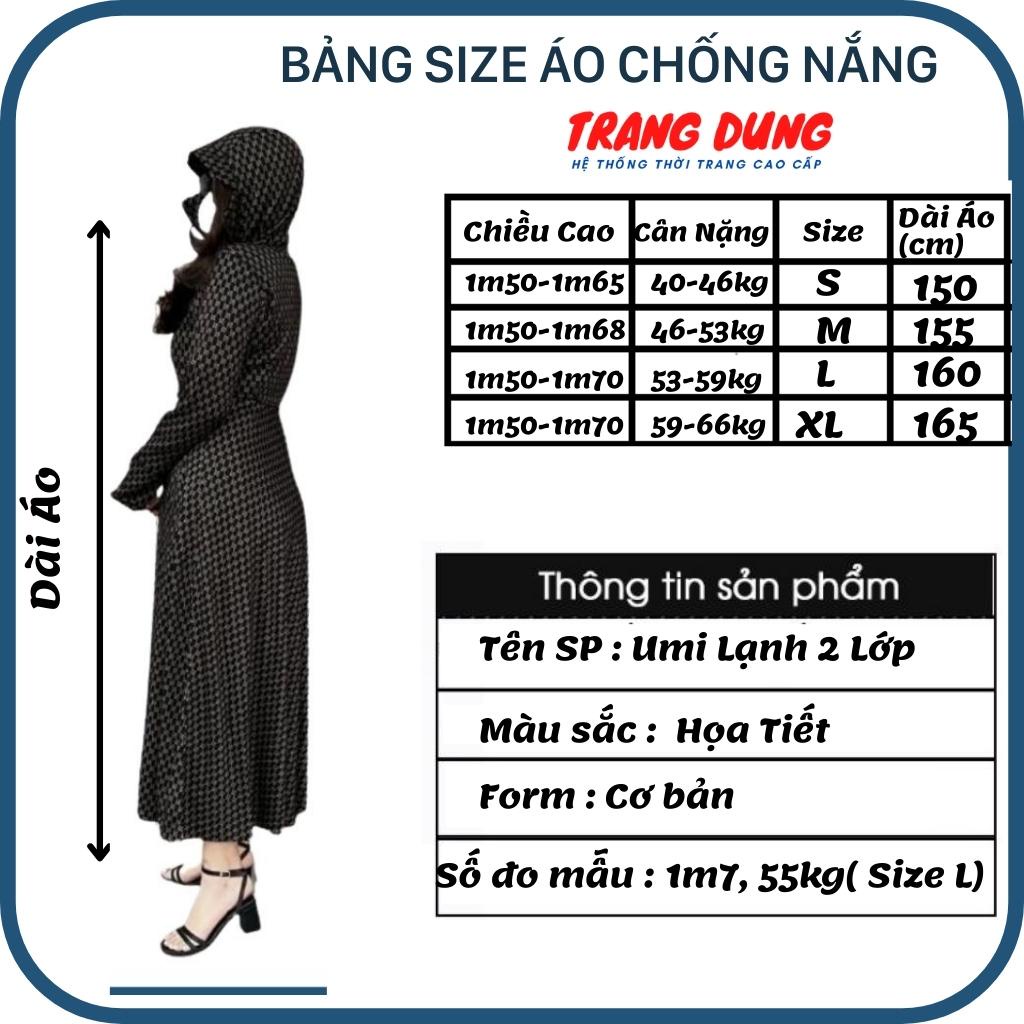Áo chống nắng nữ toàn thân Trang Dung chất vải Umi Lạnh 2 lớp cao cấp dáng váy xòe dài che kín chân thoáng mát, chống UV