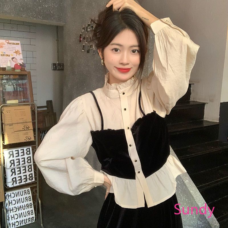 Áo Sơ Mi Tay Phồng Dáng Rộng Màu Sắc Ngọt Ngào Phong Cách Vintage Dành Cho Nữ