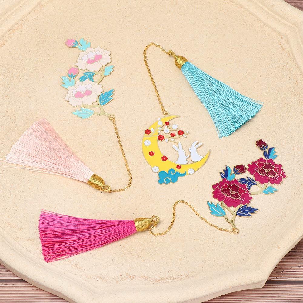 PISTA Thẻ Đánh Dấu Sách Bằng Đồng Thau Phối Tua Rua Phong Cách Retro